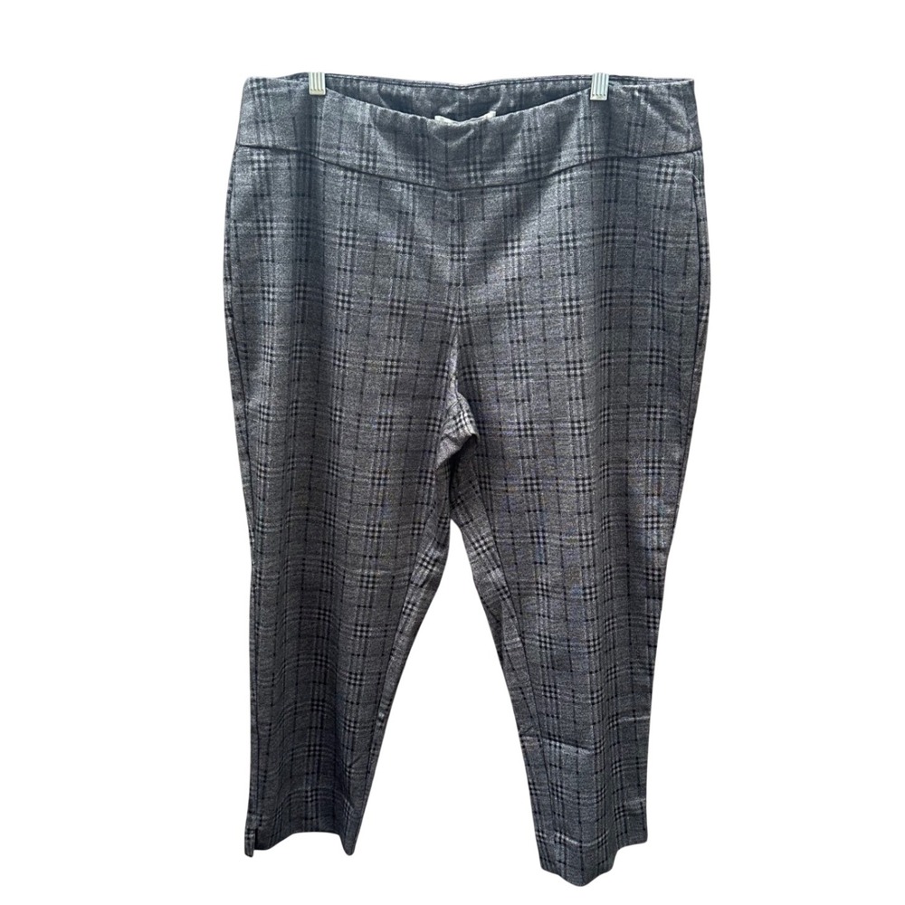 Zac & Rachel Woman Grey Plaid Pull On Dress Pants Plus Size 2X Tapered Leg